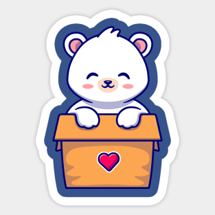 Cute Polar Bear Playing In Box Cartoon Sticker